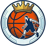 Ícone de basquete com coroa dourada e jogador driblando